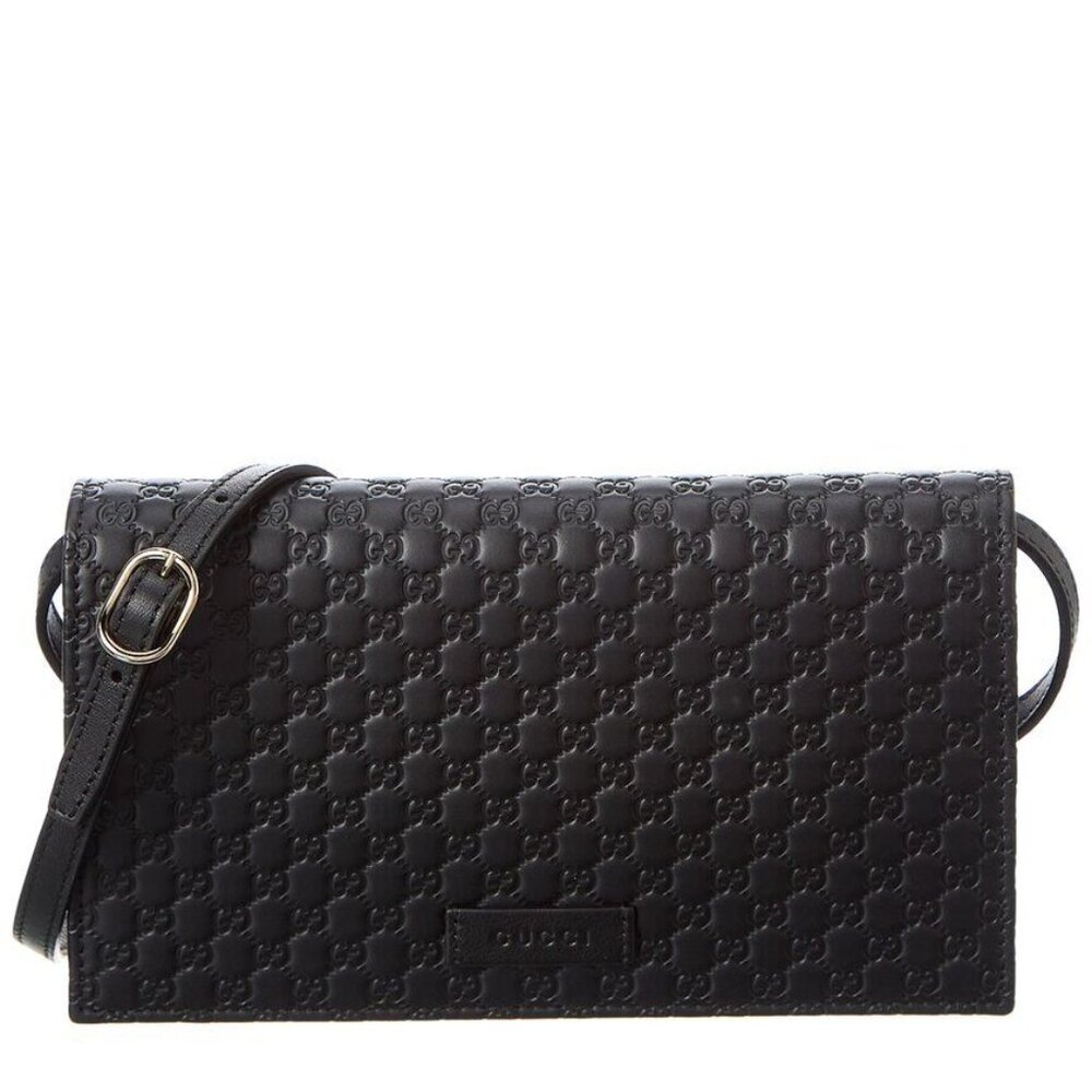 NEW Gucci black Micro GG Guccissima crossbody wallet bag purse